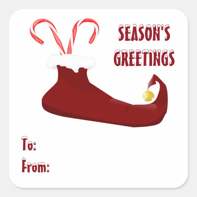 Red Elf Slipper with Candy Canes Square Stickers (Front)