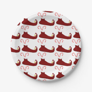 Red Elf Slippers with Candy Canes Paper Plate
