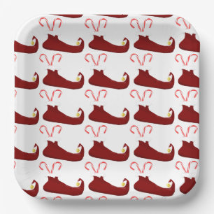 Red Elf Slippers with Candy Canes Square Paper Plate