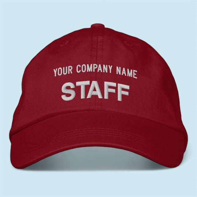 Red Embroidered Staff Baseball Cap Employee Hat (MISOOK Red Staff Hat with Company Name)