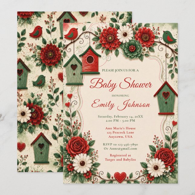 Red Emerald Christmas Baby Shower Invitation (Front/Back)