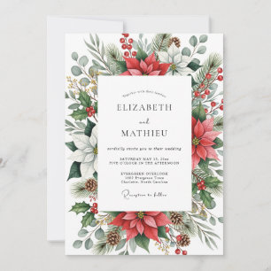 Red Emerald Green Lush Winter Wedding Invitation