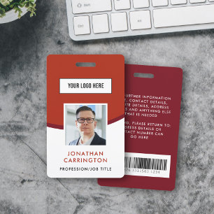 Red Employee ID Logo Photo Barcode Badge ID Badge