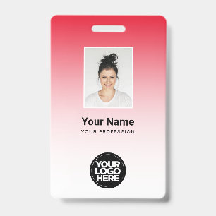 Red Employee Photo Bar Code Logo Name Gradient ID Badge