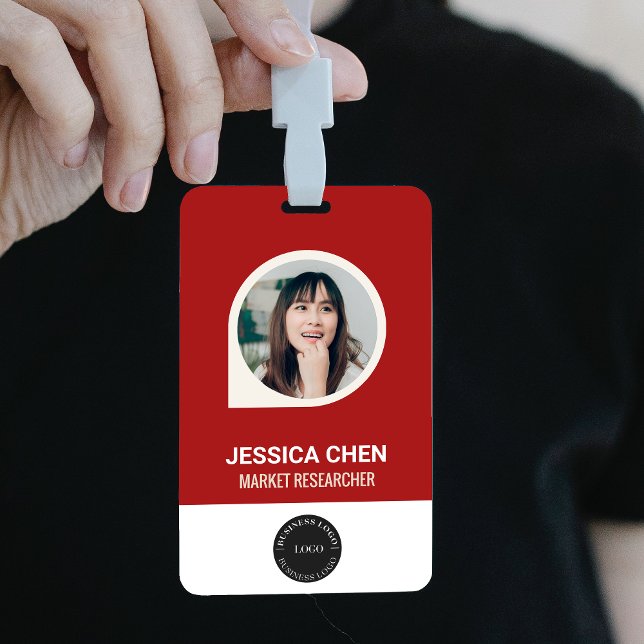 Red Employee Photo ID Card, Bar Code, Logo, Name Badge (Creator Uploaded)