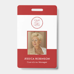 Red Employee Photo ID Security Badge with Logo