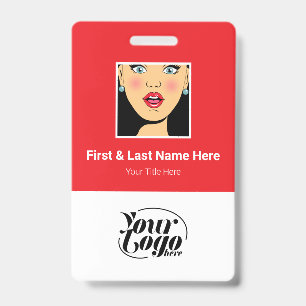 Red Employee Photo, qr Code, Logo, Name ID Badge