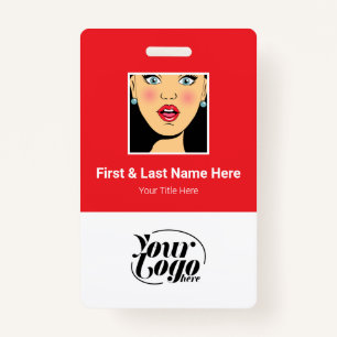 Red Employee Photo, qr Code, Logo, Name ID Badge