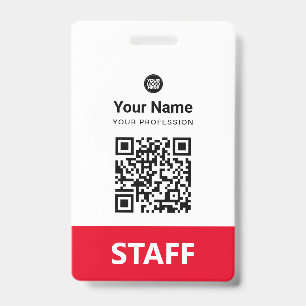 Red Employee Qr Code, Bar Code, Logo, Name ID Badge