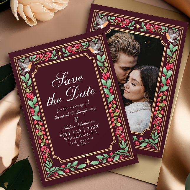 Red Enchanting Botanical Garden Wedding Photo Save The Date (Creator Uploaded)