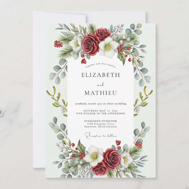 Red Enchanting Winter Wedding Invitation (Front)