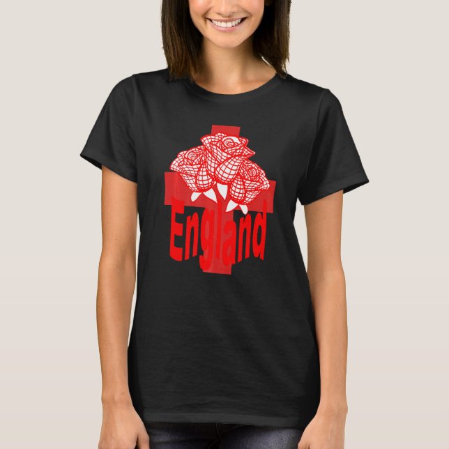 Red England Text Isolated St George Cross And Rose T-Shirt (Front)