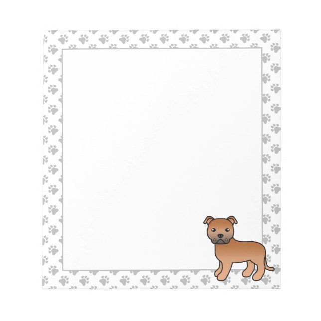 Red English Staffie Cute Cartoon Dog Notepad (Front)