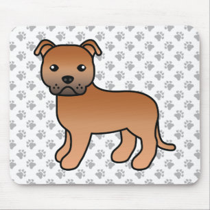 Red English Staffie Cute Cartoon Dog & Paws Mouse Pad