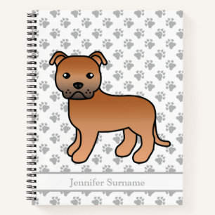 Red English Staffie Cute Cartoon Dog & Text Notebook