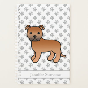 Red English Staffie Cute Cartoon Dog & Text Planner