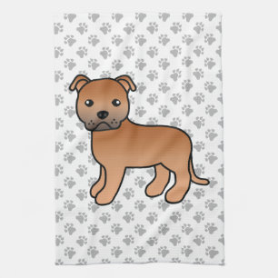 Red English Staffordshire Bull Terrier Dog Tea Towel