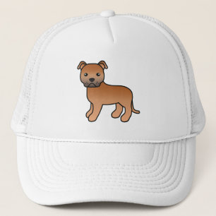 Red English Staffordshire Bull Terrier Dog Trucker Hat