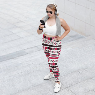 Red Ethnic Aztec  Capri Leggings