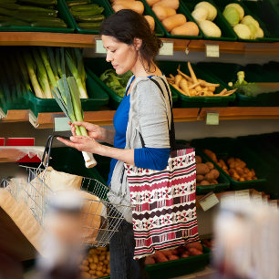 Red ethnic aztec tote bag