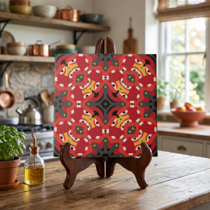 Red Ethnic Boho Oriental Arabesque Mosaic Pattern Tile