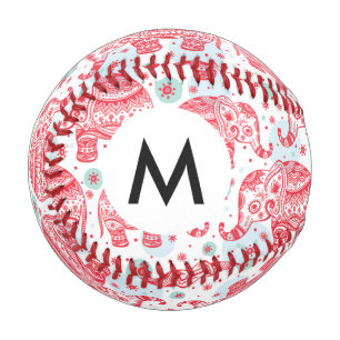 Red Ethnic Elephant Pattern Baseball