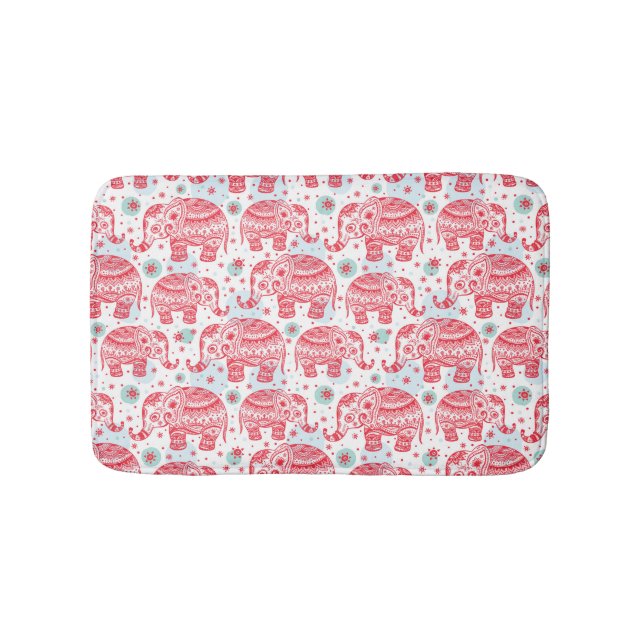Red Ethnic Elephant Pattern Bath Mat (Front)