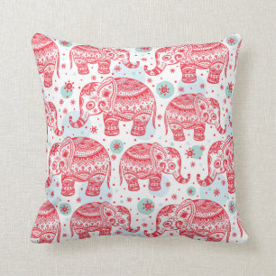 Red Ethnic Elephant Pattern Cushion
