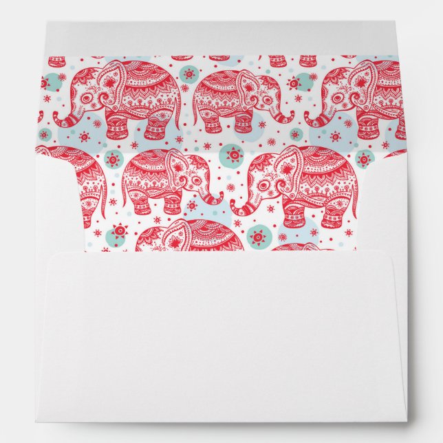 Red Ethnic Elephant Pattern Envelope (Back (Bottom))