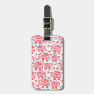 Red Ethnic Elephant Pattern Luggage Tag