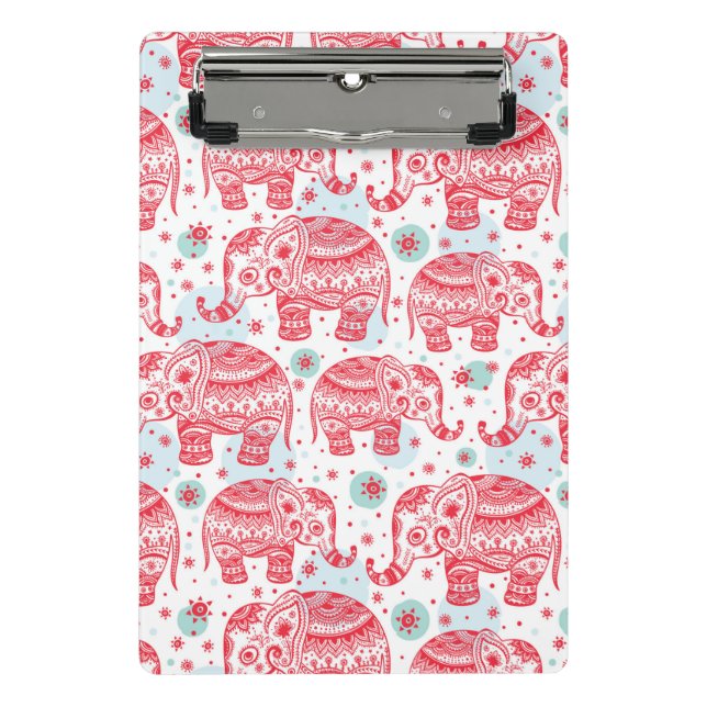 Red Ethnic Elephant Pattern Mini Clipboard (Front)