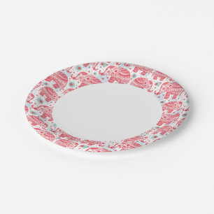 Red Ethnic Elephant Pattern Paper Plate