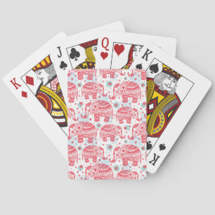 Red Ethnic Elephant Pattern Playing Cards