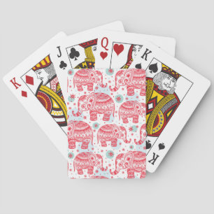 Red Ethnic Elephant Pattern Playing Cards