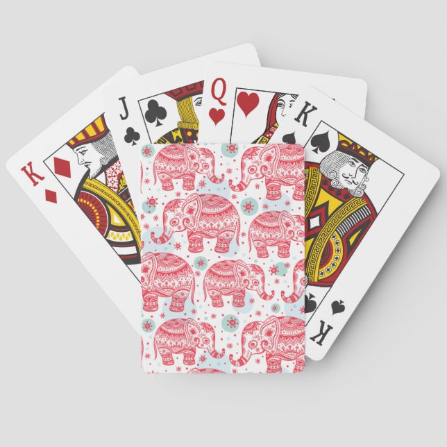 Red Ethnic Elephant Pattern Playing Cards (Back)