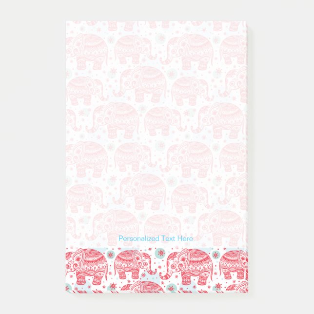 Red Ethnic Elephant Pattern Post-it Notes (Front)