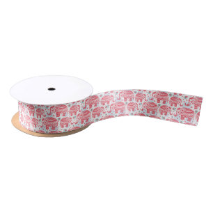 Red Ethnic Elephant Pattern Satin Ribbon