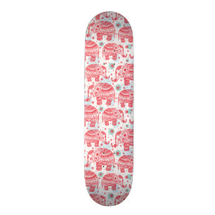 Red Ethnic Elephant Pattern Skateboard