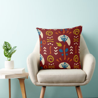 Red Ethnic Summer Boho Floral Pattern Cushion