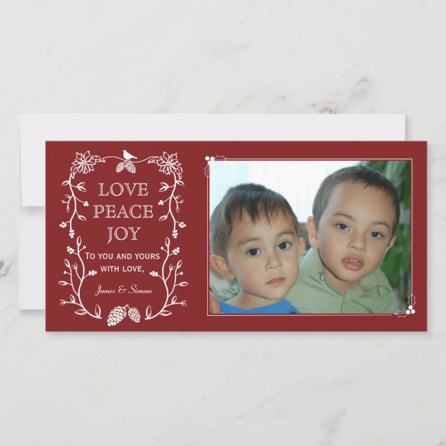 Red Evergreen Christmas Holiday Photo Card (Front)