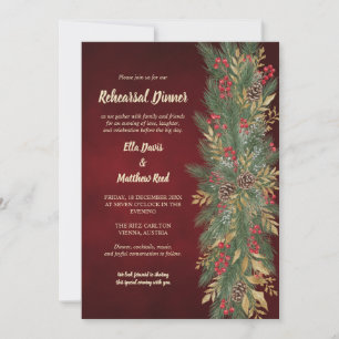 Red Evergreen Christmas Rehearsal Dinner Invitation
