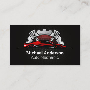 Red Exotic Sports Car Pistons and Gear Business Card