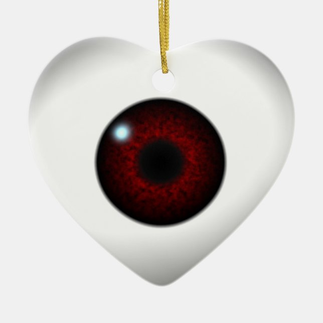 red eye heart ceramic tree decoration (Front)