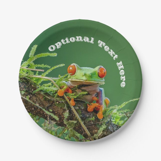 Red Eye Tree Frog on a branch Paper Plate (Front)
