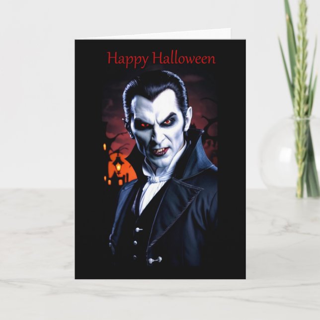 Red-Eyed Dracula Halloween Card (Front)