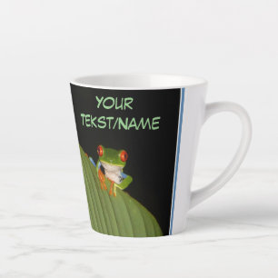 Red Eyed Gaudy Frog Cust. Text Latte Mug