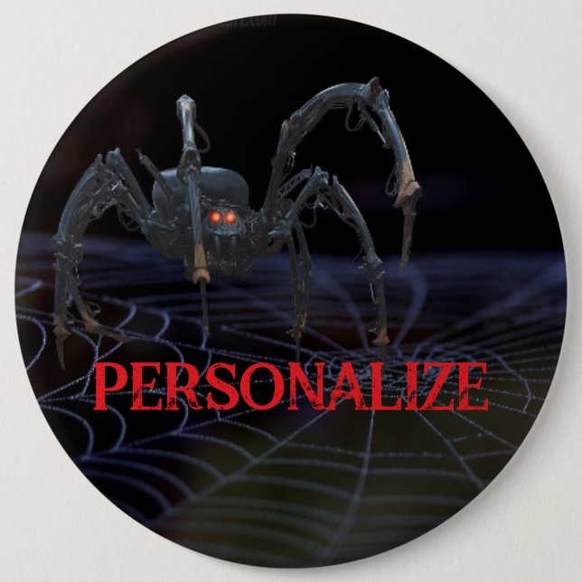 Red eyed spider on spiderweb spooky 6 cm round badge (Front)