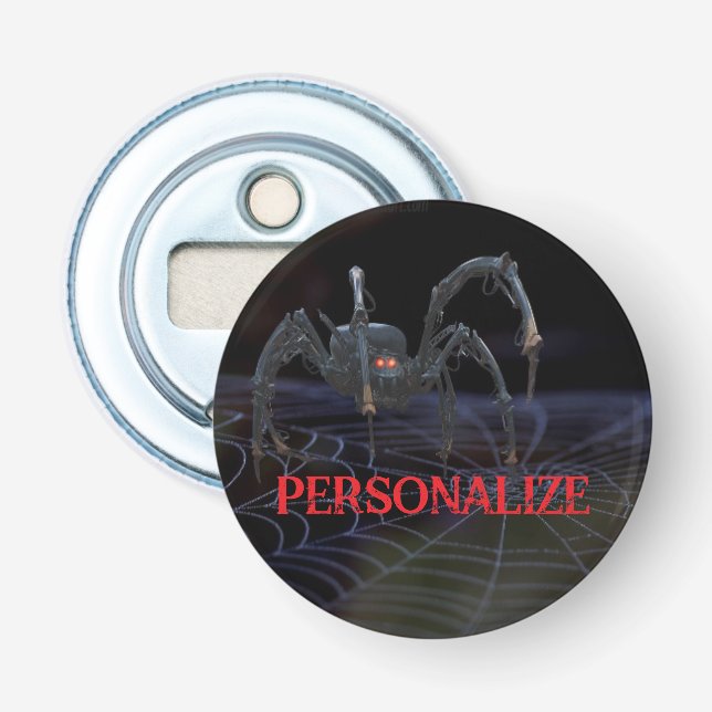 Red eyed spider on spiderweb spooky bottle opener (Front)