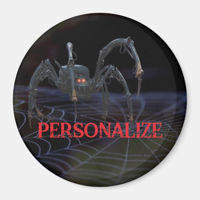 Red eyed spider on spiderweb spooky magnet (Front)