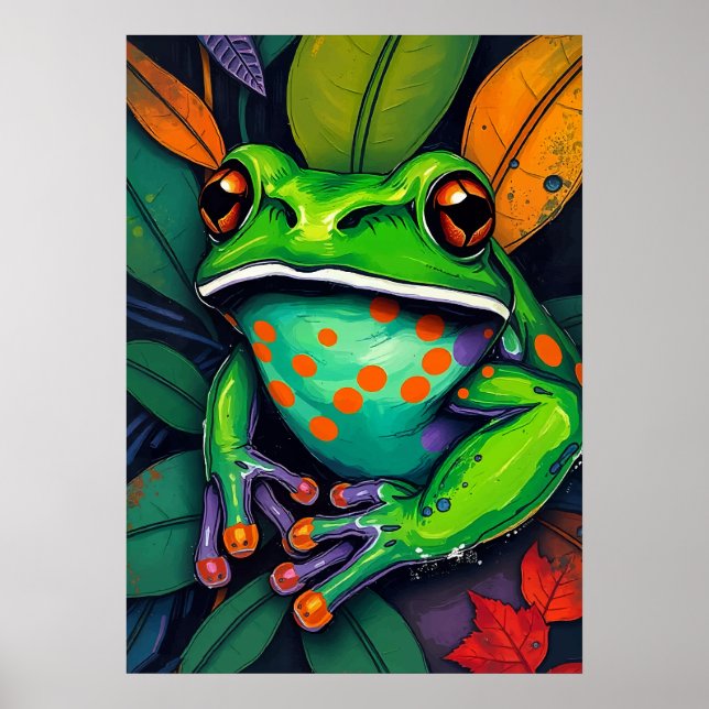 Red-Eyed Tree Frog Colorful Art Poster (Front)